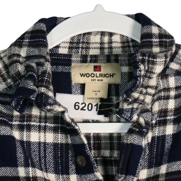 Woolrich Flannel Shirt Men Small Blue Pockets 100% Cotton Long Sleeve Plaid - Picture 9 of 9